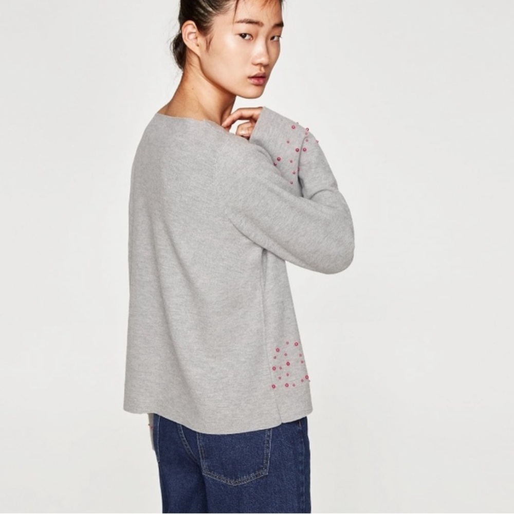 Zara Pearl Embellished Sweater NWT - Picture 4 of 15